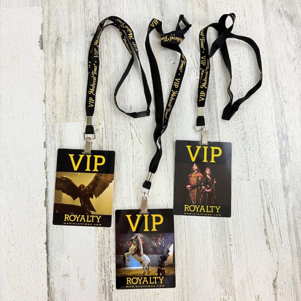 Medieval Times Lot of 3 VIP Badges with Lanyards Collectible Cards